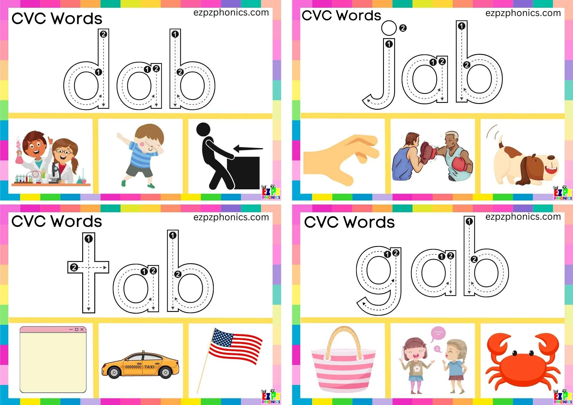 ab Word Family Trace the Word then Clip the Correct Image. Clip Card Activity for Kids Set 2
